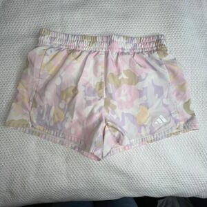 Adidas Girls Shorts w/Lining Sz S+ 7/8+ Pastel Camo Print Athletic Running‎ Gym